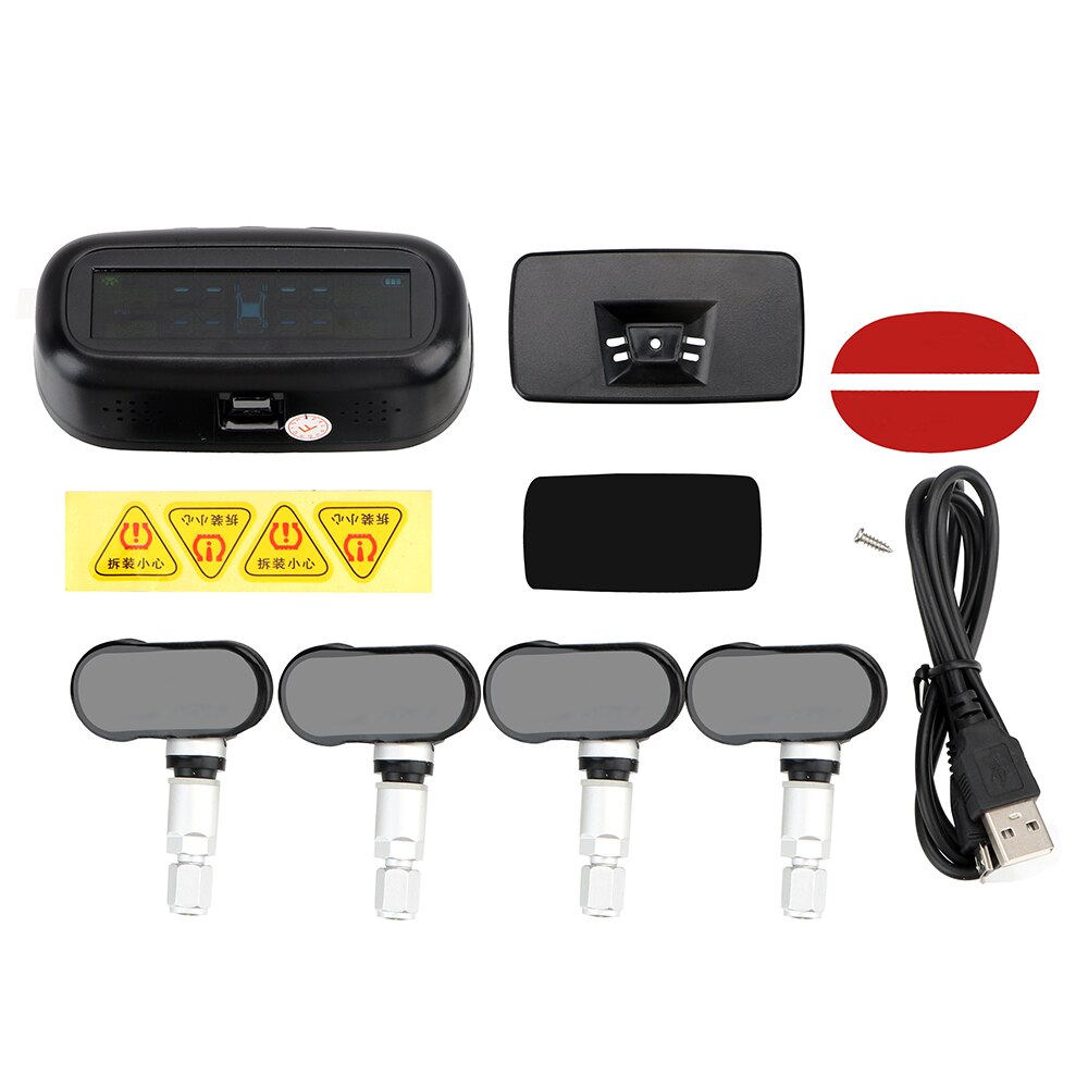 Tire Pressure Monitoring System Solar TPMS Temperature Warning Fuel Save With 4 External Sensors Car Tyre Pressure Monitor: Internal