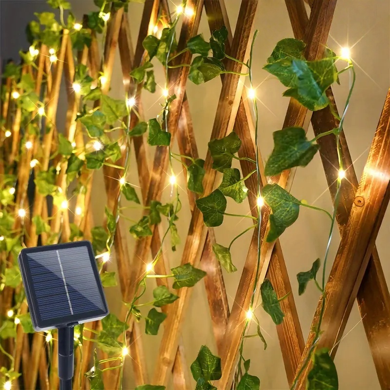 Guirnalda de luces solares de vid 50/100LED con 8 modos, hoja de hiedra Artificial, luz de hadas Solar para exteriores, decoración navideña para jardín al aire libre: Azul / 6-10 W