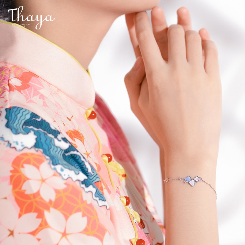 Thaya S925 Silver Dragon Horn Charm Drip Oil Bracelet & Bangle Thin Chain Silver Bracelets For Women Luxury Fine Jewelry