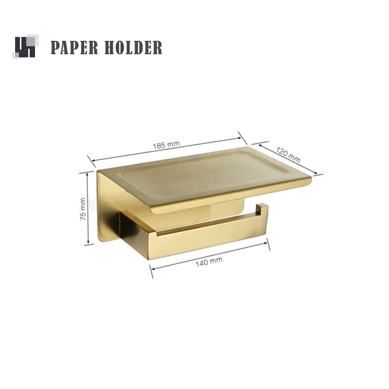 Accesorios de baño de oro cepillado, soporte de papel higiénico, gancho de pared, colgador de toalla, organizador de cocina de acero inoxidable, estante de barra de toalla: Paper Platform