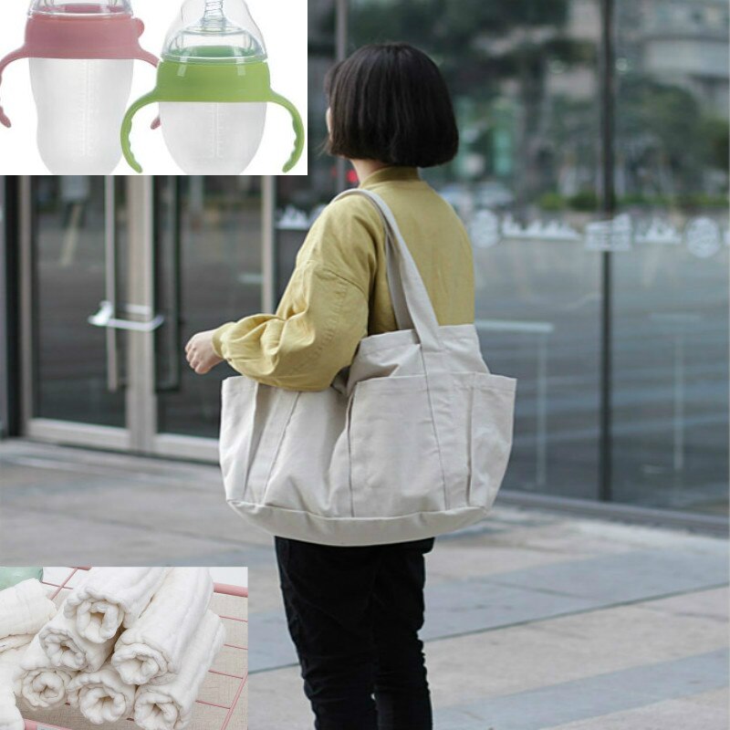 Moedertas luiertas canvas multi-pocket tas met rits student leraar stof casual tas met handvat tiener plus-size zwart