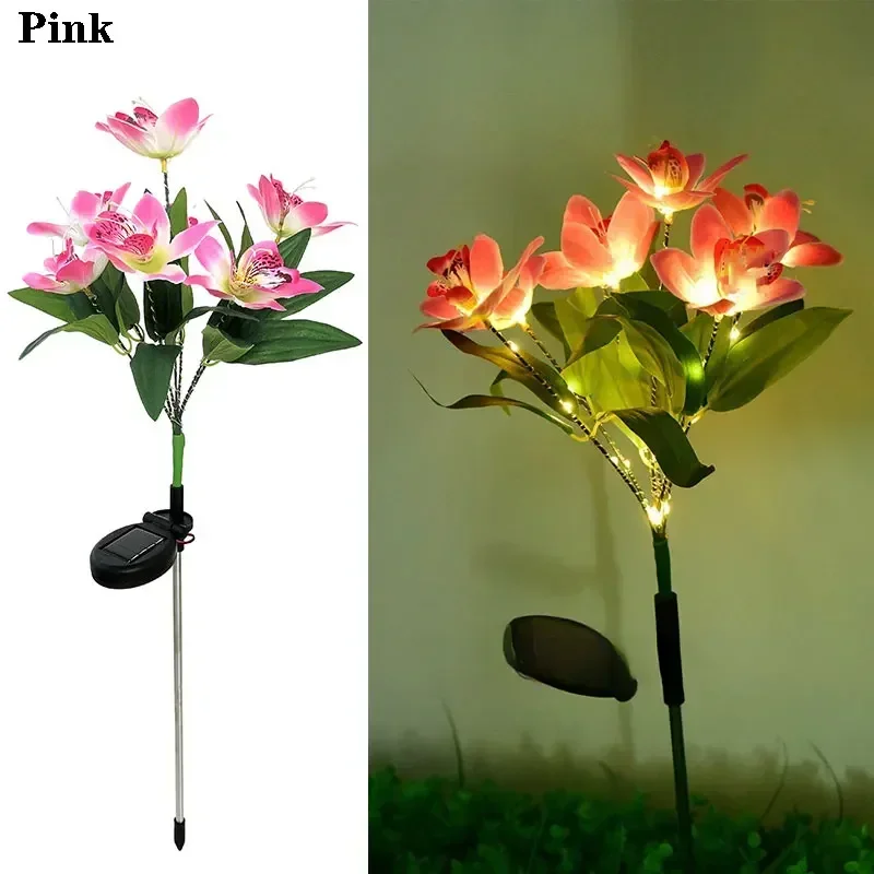 Blumenlandschaft Bodenlichter Künstliche Orchidee Outdoor Solar LED Rasenlampe Garten Sommer Zuhause Hochzeit Dekoration: orange