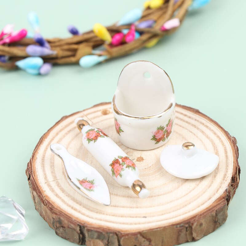 3 Stks/set Keukengerei Set Miniatuur Poppenhuis Keuken Tool Set Mini Rolling Pin + Kruiden Blikjes Voor Kinderen Pretend Play Toys