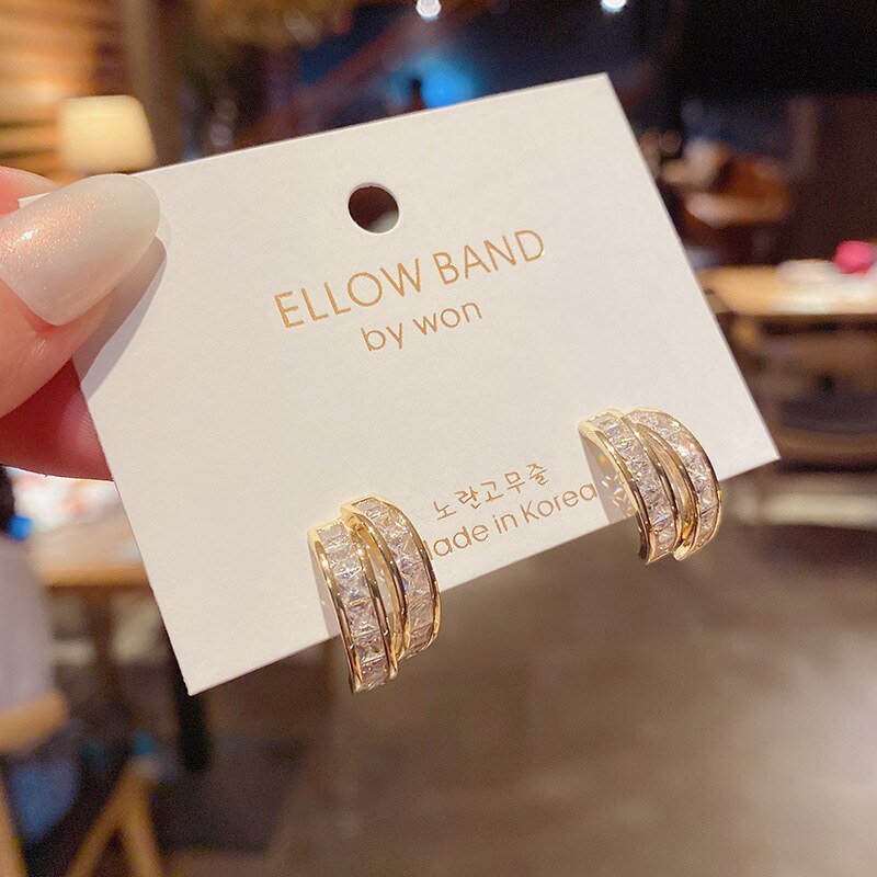 Luxury 14K Real Gold Zircon Circle Temperament Super Flash Stud Earrings for Women Cubic Zircon ZC Earrings