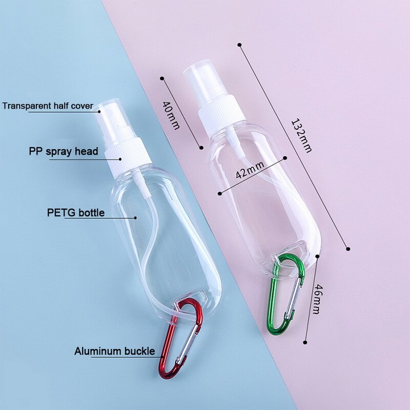 50ml Empty Refillable Bottle With Key Ring Hook Travel Transparent Plastic Perfume Bottle Alcohol Container Hand Sanitizer
