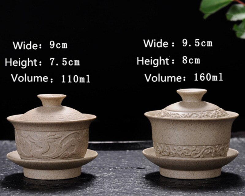 Grov keramik drage gaiwan stor te skål terrin kungfu tekop, keramisk terrin dæk skål te service