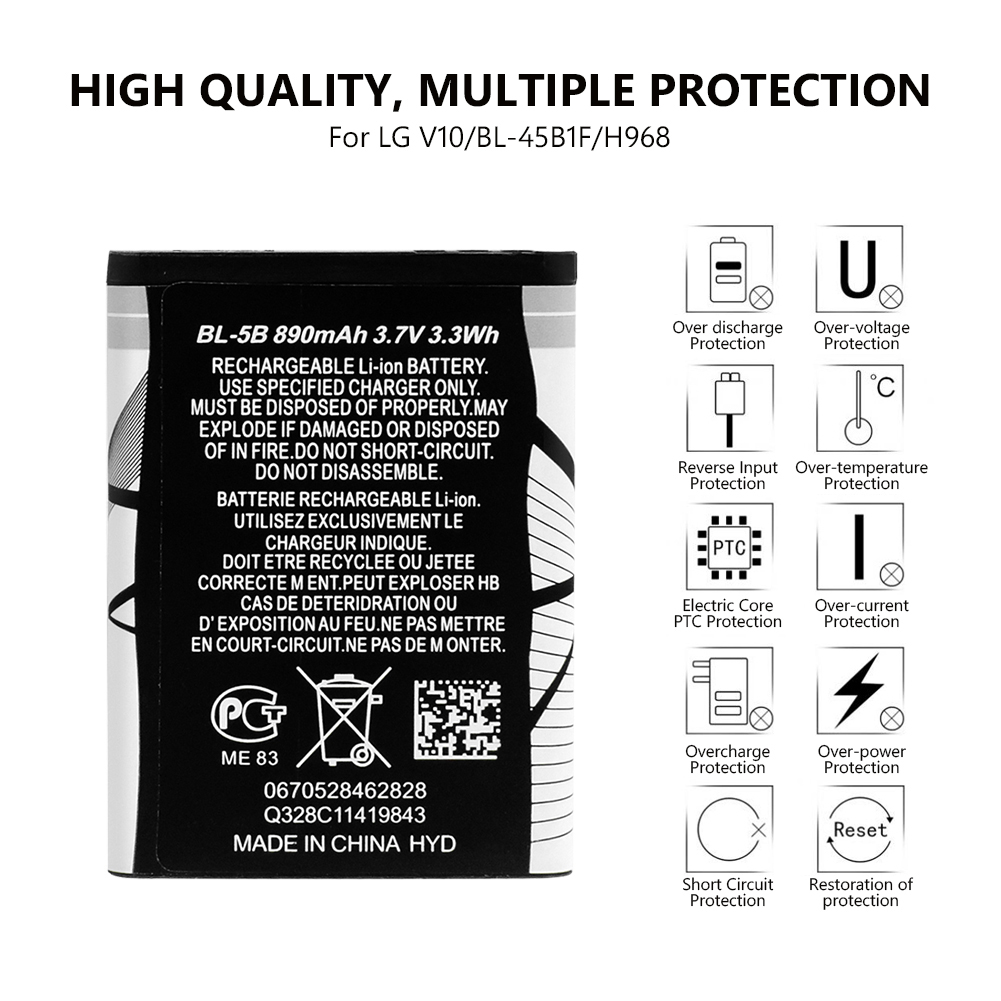 Smart Phone bl-5b li-ion phone battery 3.7v 890mah For Nokia 6021 6230 6080 6120 7260 7360 N80 N80 Internet Edition N83 N90