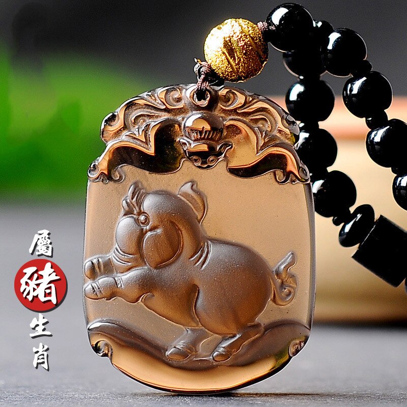 Natural Ice Obsidian 12 Chinese Zodiac Snake Pendant Boutique Jewelry Men's and Women's Necklace