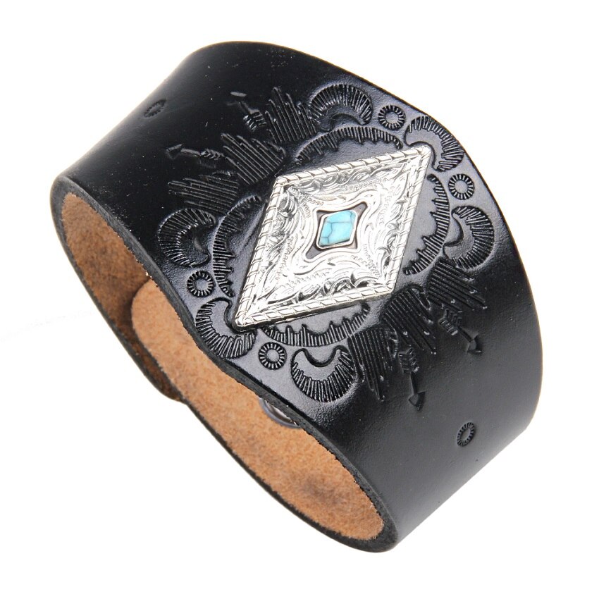 Moda szeroki mężczyzna skórzana bransoletka Trendy Alloy Metal Man bransoletki bransoletki geometryczne skórzane bransoletki biżuteria: colour 5