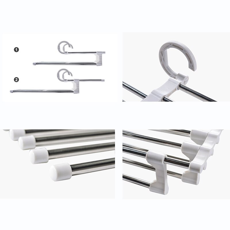 Cintres Pour Pantalons Cintre Pantalon Ceintre Pantalon Cintre Gain De Place Porte Pantalon Porte-pantalon multifonction 5 en 1, cintre magique réglable en acier inoxydable, étagère à serviettes pliante pour vêtements