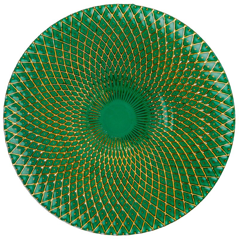 Assiette en verre coloré belle plaque de cuisson de dîner de placage à rayures de luxe assiette à salade en verre plat à gâteau vaisselle ronde assiettes alimentaires