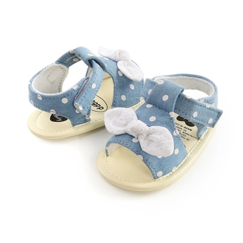 Sommar baby barn flickor rosett pläd andas halkskydd skor sandaler småbarn mjuksulor strandskor 0-18m