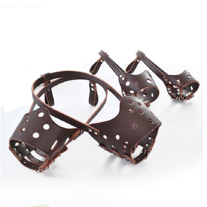Dog Muzzle PU Leather Breathable Adjustable For Small big Dogs Muzzles Anti-Bite Safety and dog accessories