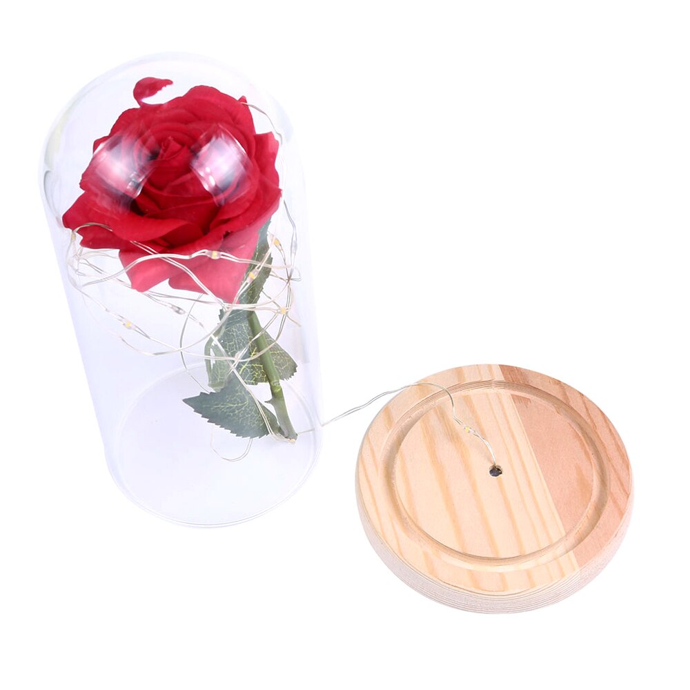 Bloem Rode Roos In Glas Dome Houten Base Led Rose Lampen Woondecoratie Accessoires Kunstbloem Valentijnsdag