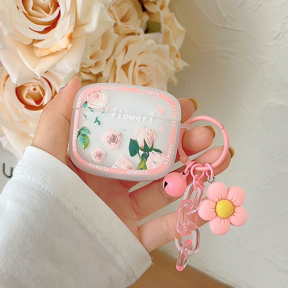 Rose Fleur Étui En Silicone Pour Airpods Pro 2 1 Sans Fil Bluetooth Pour Apple cosses D'air 3 Écouteur Couverture Soleil Fleur Porte-clés Fundas: For Airpods 3 2021