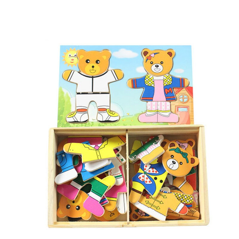 4 Types de jeux éducatifs en forme d&#39;ours, Puzzle, jeux éducatifs pour la petite enfance, vêtements changeants pour bébé, jouet Tangram en bois, pour enfants: 2
