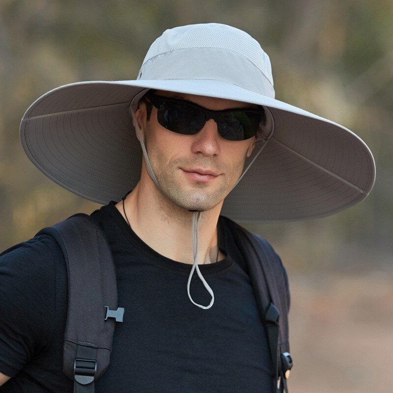 Sombrero de pescador de ala ancha y grande para hombre y mujer, gorra de pescador de 15CM, resistente al agua, unicolor, para pescar, deportes, senderismo, gorros de Montañismo