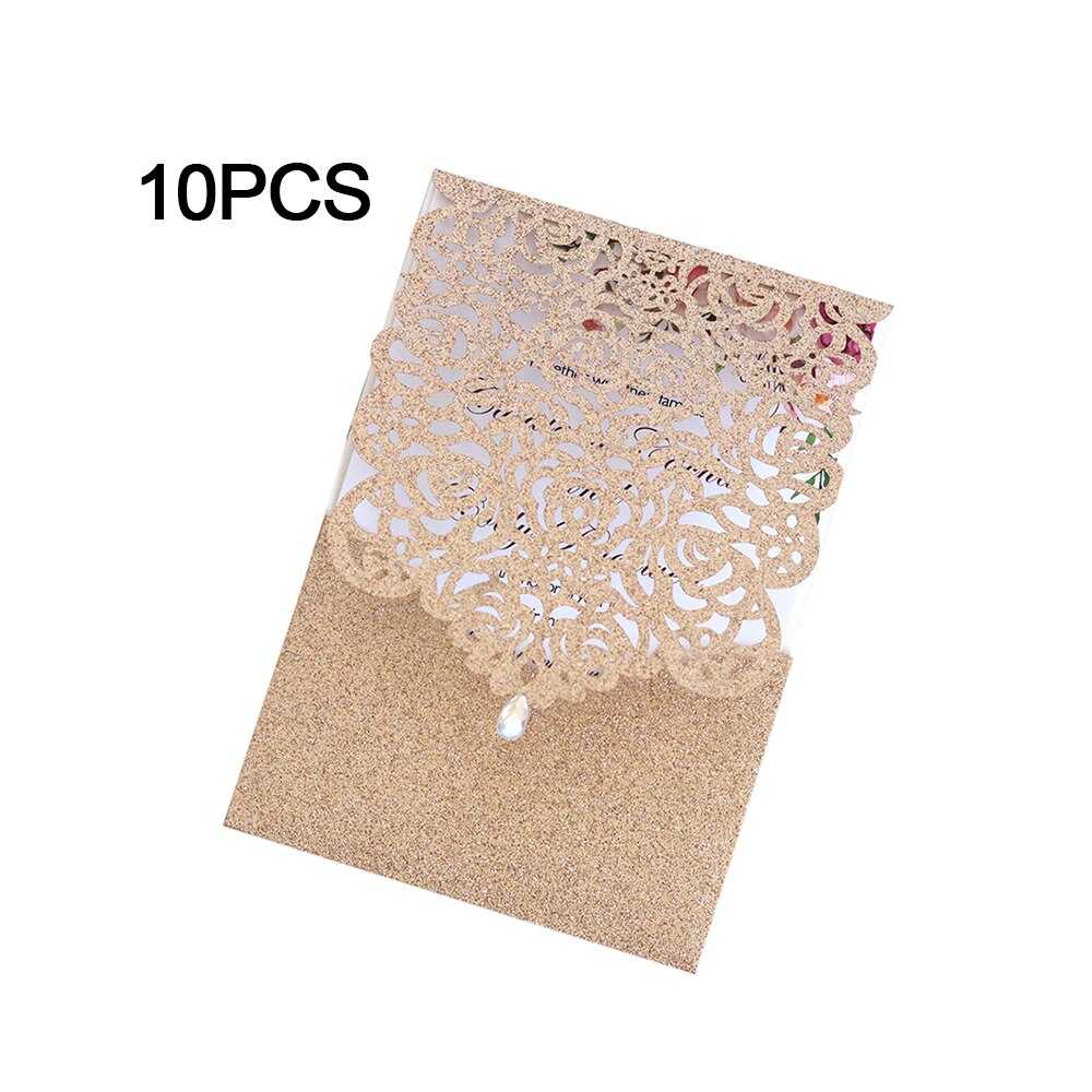 10pcs Pearl paper Business Invitation Glitter Openwork Pocket Rose Lace Invitation Card Wedding Invitation Universal: E