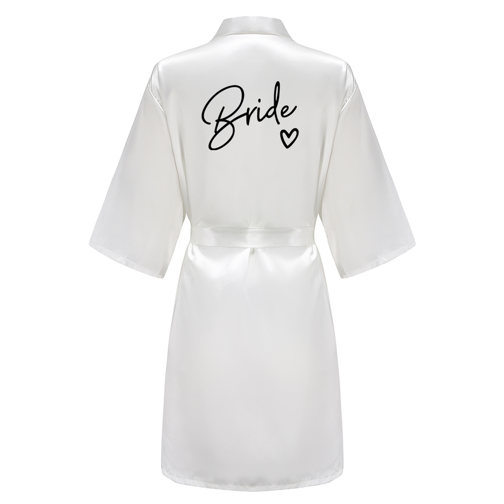 Bruiloft team met zwarte letters kimono satijnen pyjama bruidsmeisje badjas bruid gewaad: XXL / WHITE