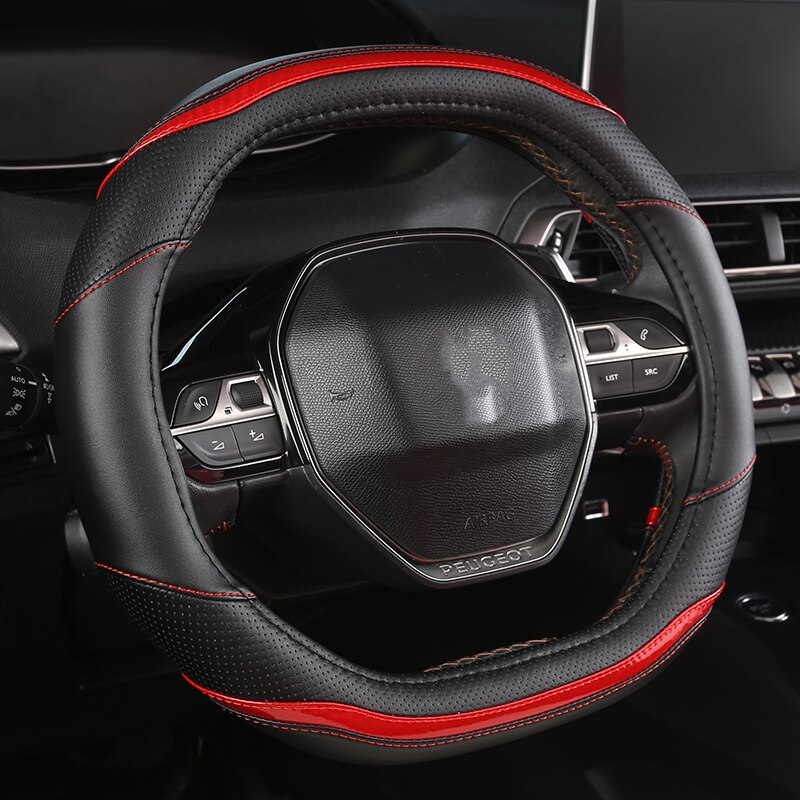 Funda para volante de cuero genuino 36cm 14 ''D para peugeot 508 30 4008 5008 accesorios interiores: red
