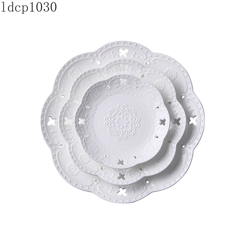 Embossed Bone China Dishes European-style Hollow Dishes Ceramic Tableware Western Dishes Salad Dishes Steak Dishes