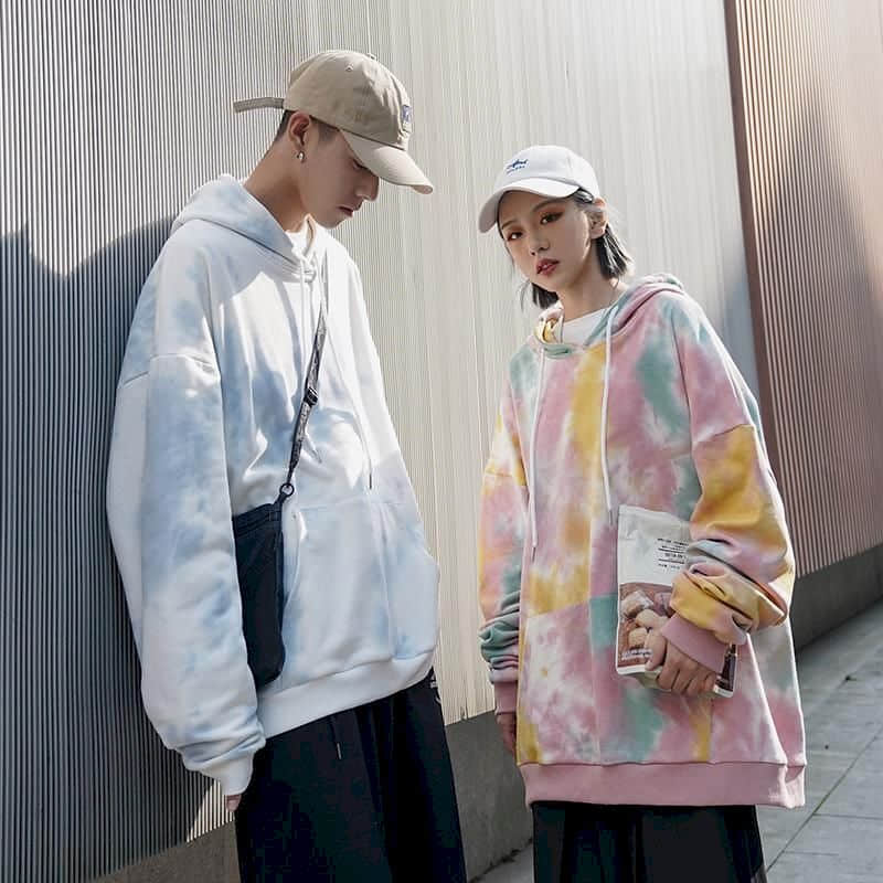 Par bære hættetrøjer niche sense efterår koreansk tie-dye sweatshirt herre trendy ins forår og efterår tynd jakke