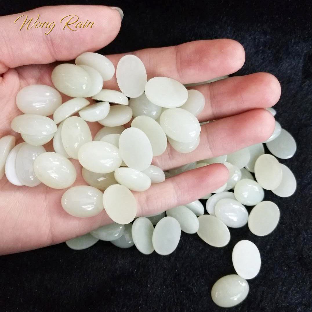 Wong Rain Top 1 PCS Natural 10 * 14 MM Oval Hetian Jade Loose Gemstone DIY Stones Decoration Jewelry Lots Bulk