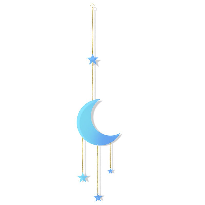 Décoration murale suspendue en forme de lune ou de soleil, pièce ronde en métal, pour salon, pour enfants, avec chaînes: D5-1PC