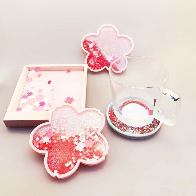 Grappige Sakura Coaster Glitter Quicksand Coaster Voor Drinken Sakura Cup Coaster Leuke Siliconen Antislip Isolatie Coaster