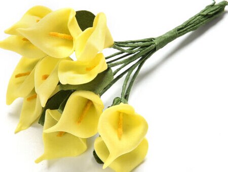 12 blomster / flok kunstige blomster calla lilje brude bryllup boligindretning buket hoved pe ægte berøring kunstig blomst: Gul