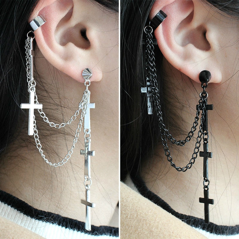 Gothic punk cuff øreringe cross dangle kvinder hip hop rock punk klip på øreringe smykker piercing nitter 1 stk.