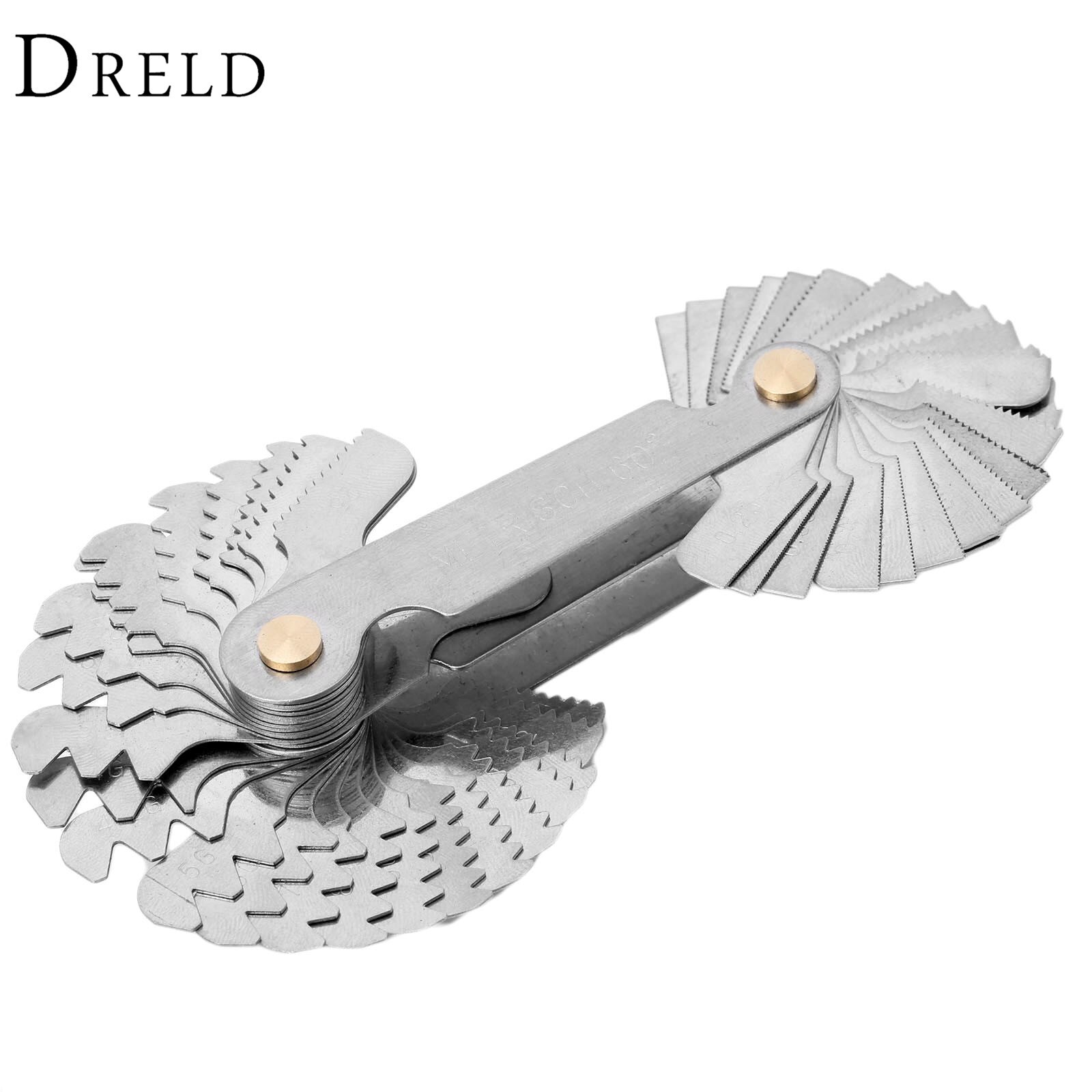 DRELD 52Pcs Steel Thread Measuring Gage Metric Whitworth Screw Pitch Gauge 60 Degree 0.25mm-6mm Measuring Tool
