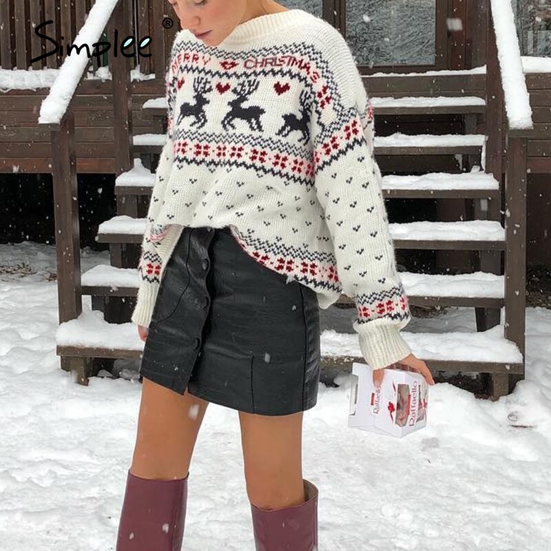 Simplee o-neck herr dam jultröja vinter jultomten xmas tree renmönstrad tröja plus size matchad tröja
