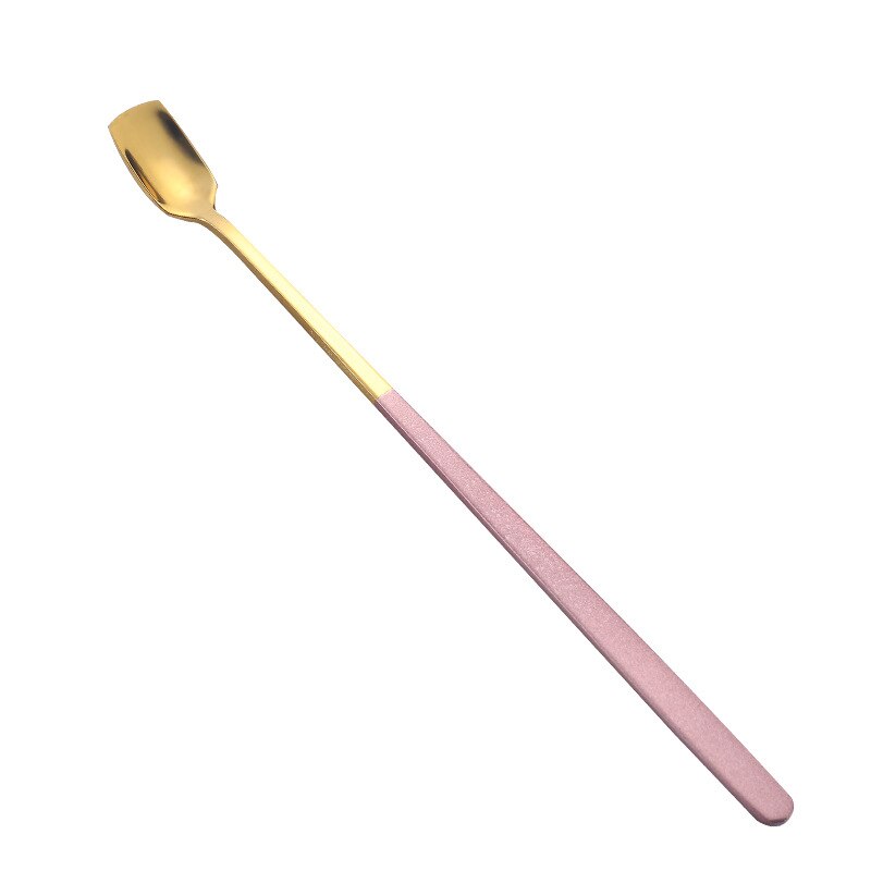 Cucharas cuadradas de acero inoxidable para agitar café, Mini cuchara de postre y helado, vajilla de cocina, mango largo, , 1 ud.: pink