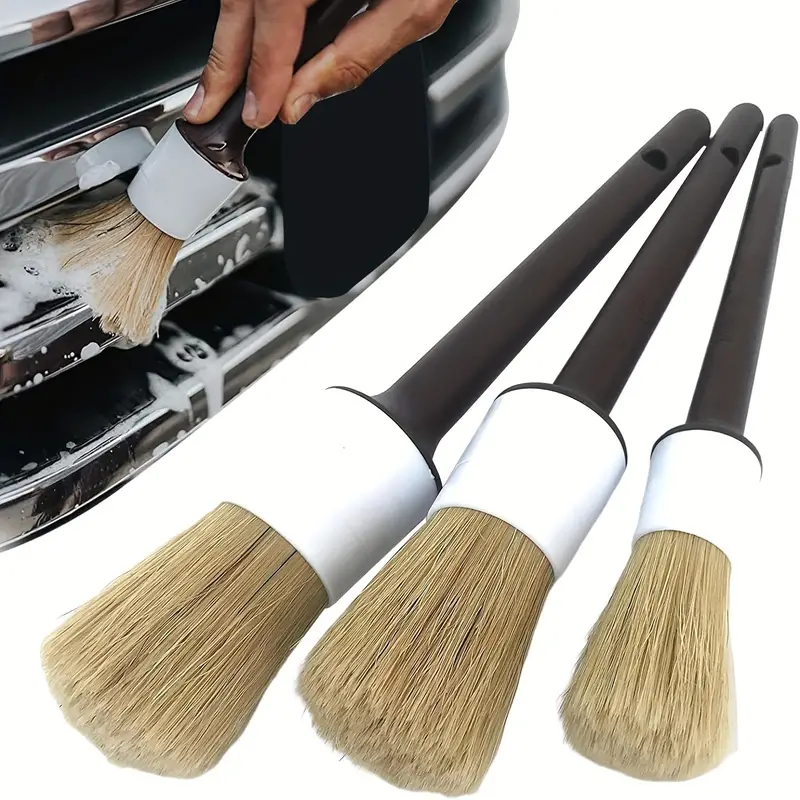 Brosse de nettoyage de tableau de bord, 3 pièces, pour l'extérieur et l'intérieur de la voiture, en poils de sanglier, pour le nettoyage de la voiture, outils de détail automobile