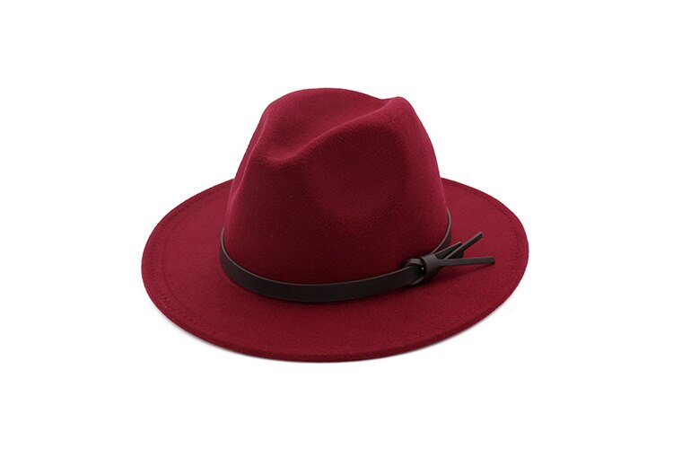 De lana de las mujeres de Sombrero de cowboy del oeste Roll-up de ala ancha vaquera Jazz ecuestre Sombrero gorra con cinta delgada AD0853: Wine red