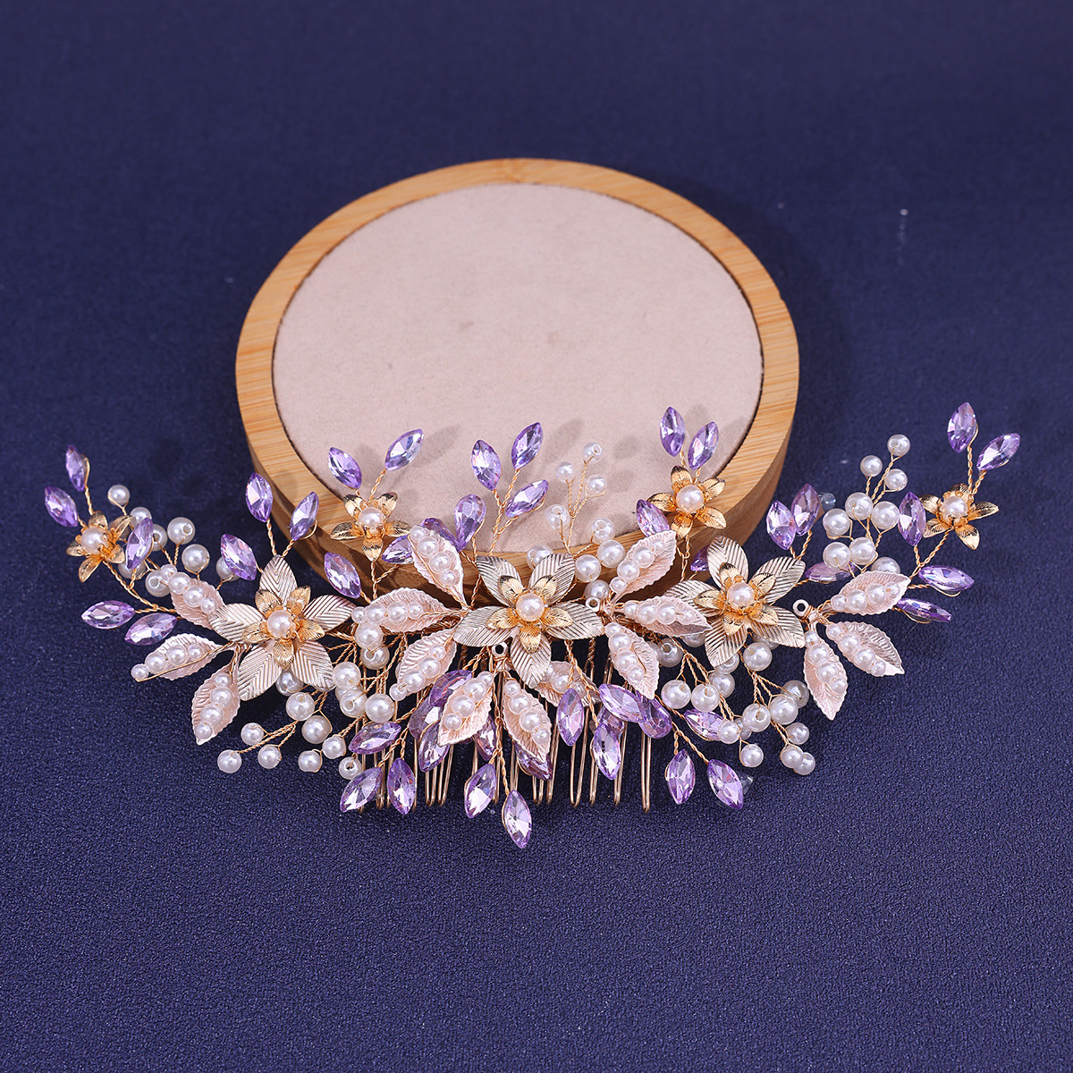 Peineta para el cabello hecha a mano con diamantes de imitación azules, diadema para mujer, Tiara, accesorios para el cabello, peines para el cabello de boda, adornos para la cabeza de boda: Chapado en rodio