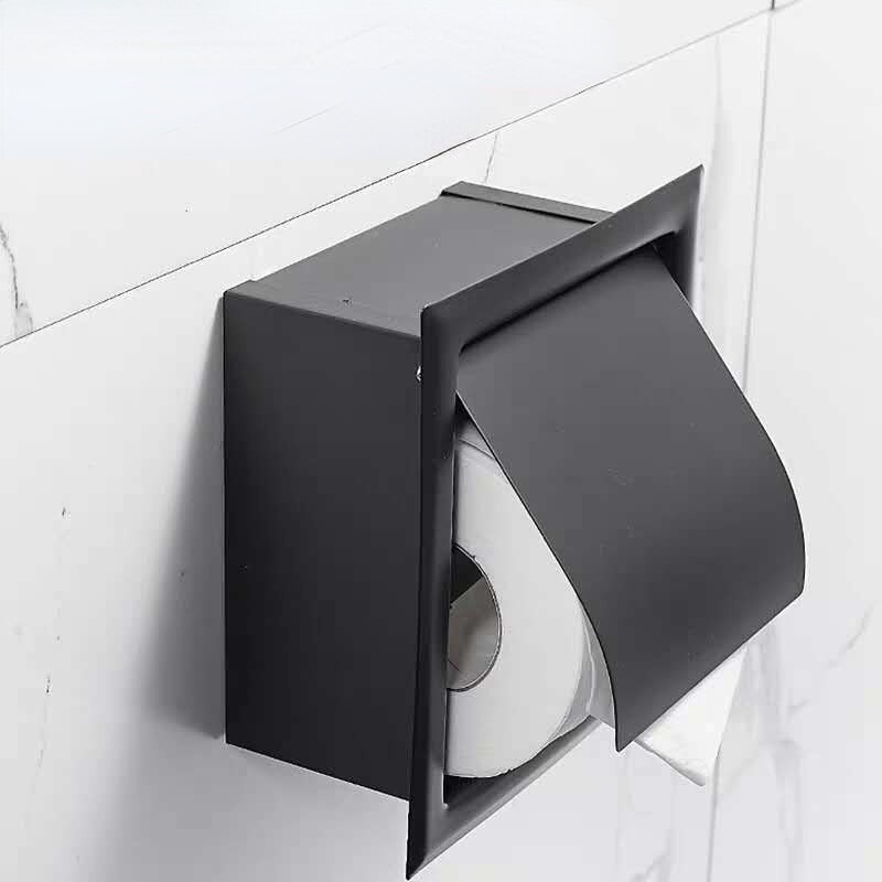 Stainless Steel Toilet Paper Holder Polished Chrome Wall Mounted Concealed Bathroom Roll Paper Box Waterproof