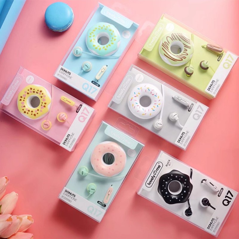 Cute Donuts Macaron Earphone 3.5mm In-ear Stereo Wired Earbuds with Mic Earphone Case for Kids Girls MP3 for IPhone Xiaomi