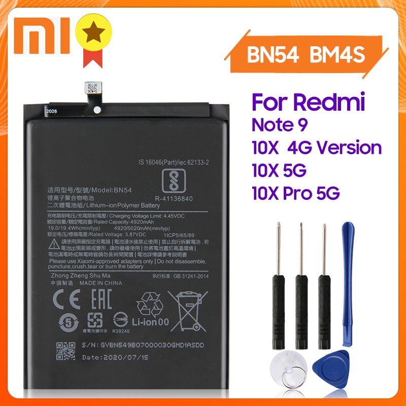 Original xiaomi bn54 bm4s bateria do telefone para xiaomi redmi nota 9 note9 redmi 10x 4g redmi 10x 5g 10x pro 5g bateria original ferramenta