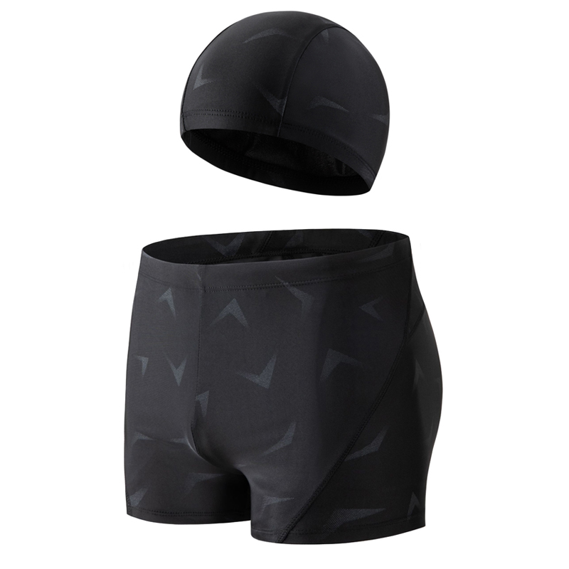 Men Teens Quick Dry 2pcs Set Swimming Trunks Swimming Pool Swimwear Bathing Suit Male Beach Boxer Swimsuit Shorts With Cap/Hat: 5XL / GRAY