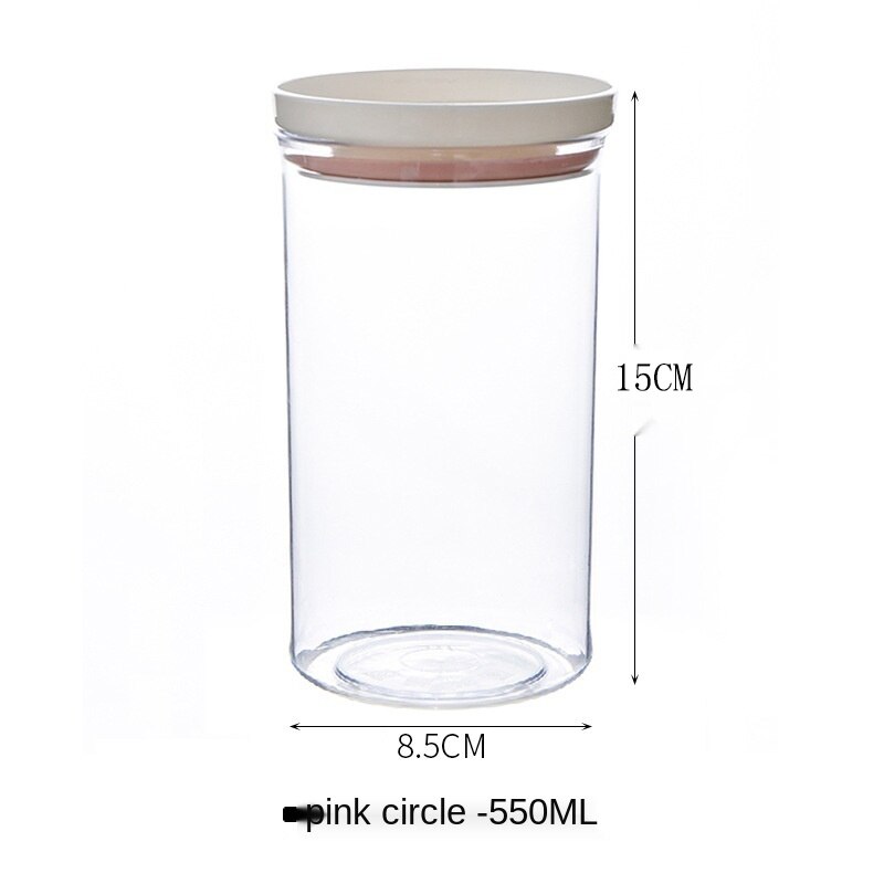Sealed Cans Moisture-proof Storage Food-grade Grain Boxes Plastic Transparent Bottles Rice Container Smell Proof Kitchen Jars: pink ring 550ml