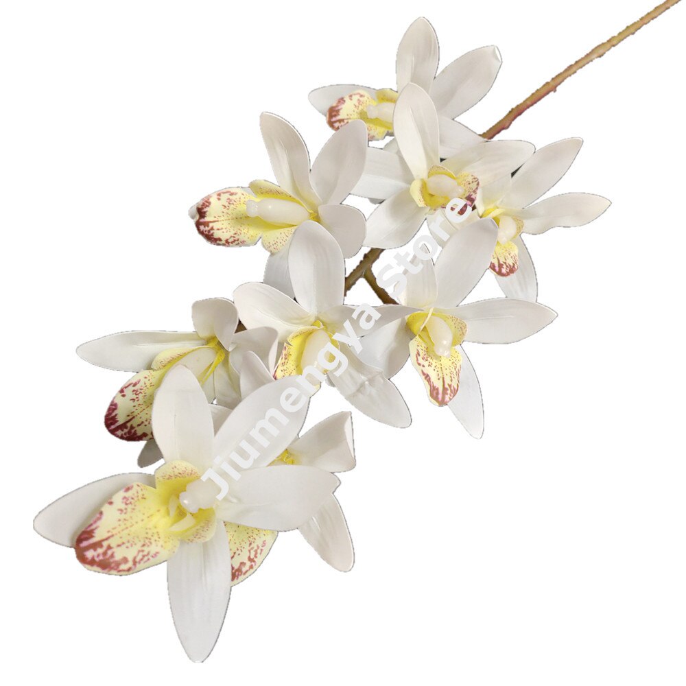 One Real Touch Cymbidium Orchid Flower Plant Artificial 9 Heads Phalaenopsis Orchis for Wedding Home Decorative Flowers: white