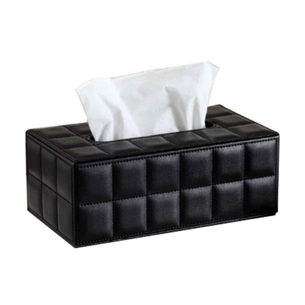Faux Leather Tissue Case Box Container Rectangle Paper Holder Tissue Dispenser Storage Box Car Home Decor Holder For Home Car: black