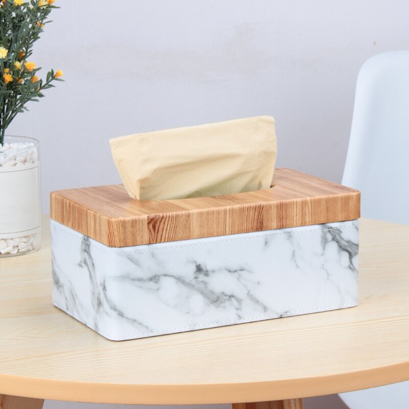 -Rechthoekige Marmeren Pu Facial Graan Tissue Box Cover Servet Houder Papieren Handdoek Dispenser Container Voor Thuis Office Decor