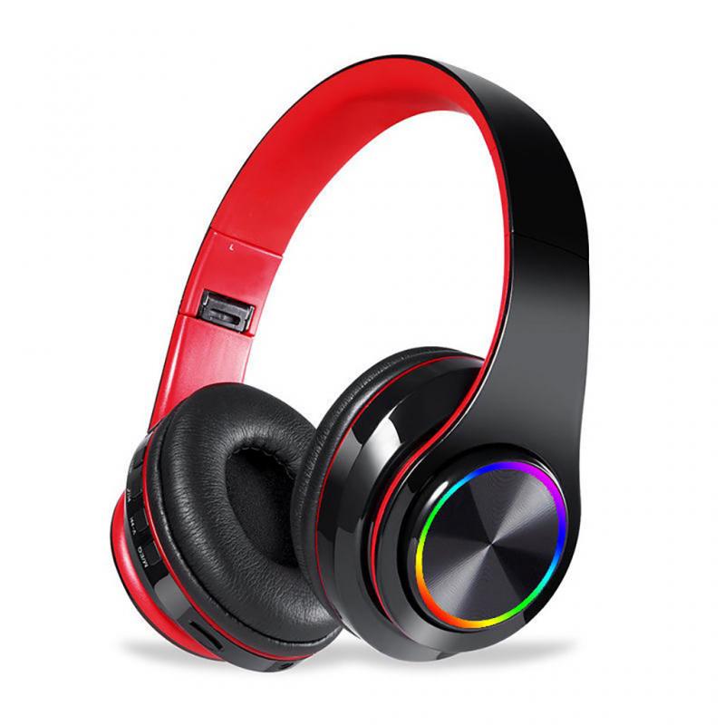 LED Wireless Headset Bluetooth 5.0 Stereo Foldable Headphones With Microphone For iPhone Xiaomi Huawei Sumsung TWS Headphone: black red