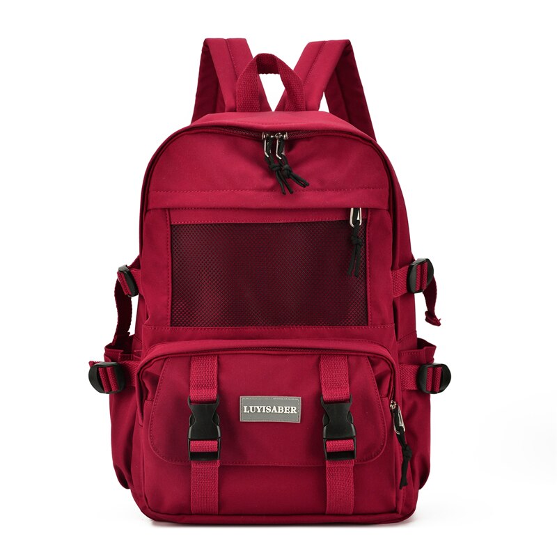 Crossten waterproof nylon women's backpack girls' travel high capacity student bookbag men's black laptop backpack: Red