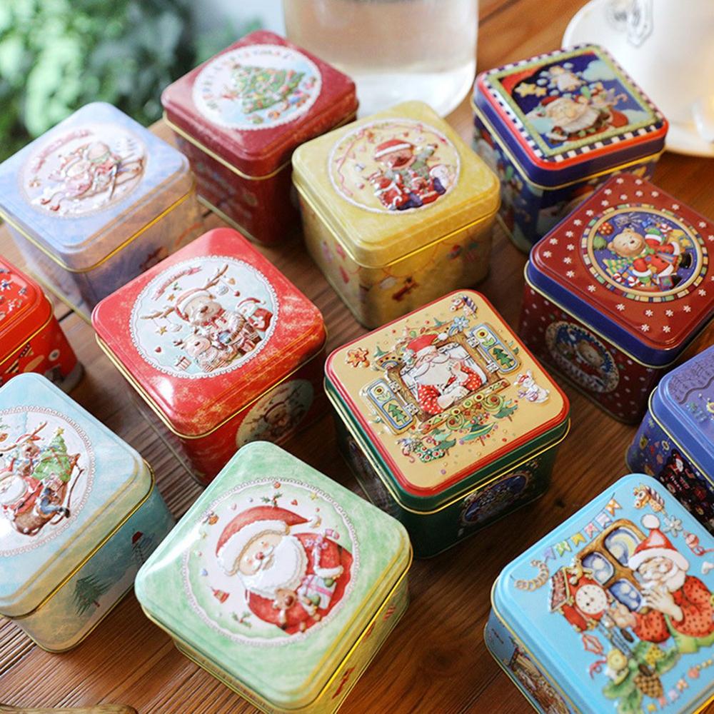 Christmas Small Square Box Tin Box Packaging Box Baking Biscuit Box Tin Sugar Box Christmas Box