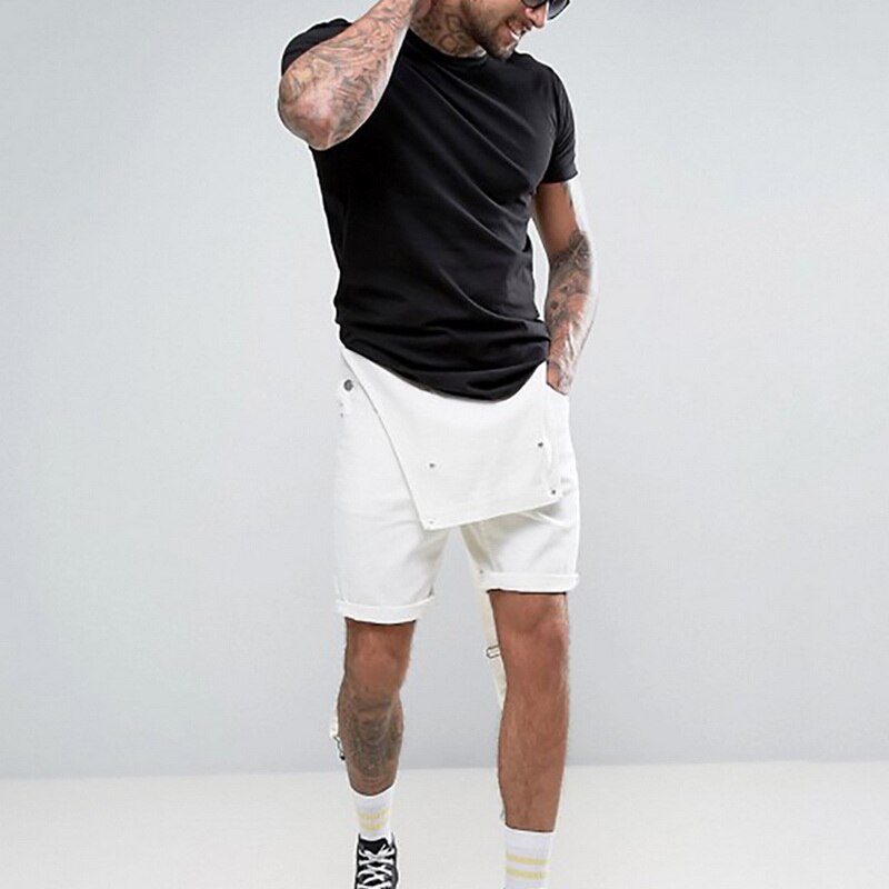 Nizza Männer Weiße Kurze Gesamt Sommer VogueJeans Hosen Männer Streetwear Lätzchen Gesamt Gesamt Pop Plus Größe Tasche Hosenträger Hosen