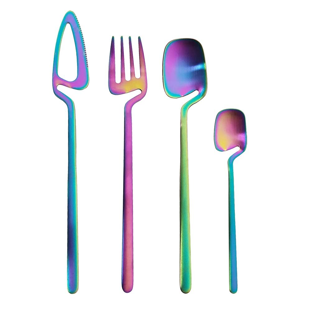 4 stuks zwart serviesset keukendecoratie lepel vork mes bestekset keukengereedschap ijs desserts soep koffie gebruik servies: Regenboog